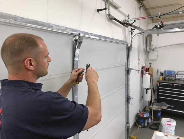 Before and after garage door dent repair by Sagamore Hills Garage Door Repair in Sagamore Hills