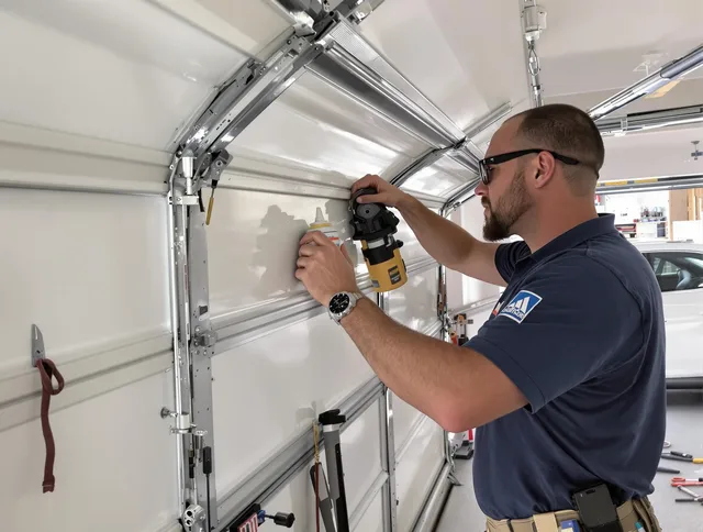Sagamore Hills Garage Door Repair technician quieting a noisy garage door in Sagamore Hills
