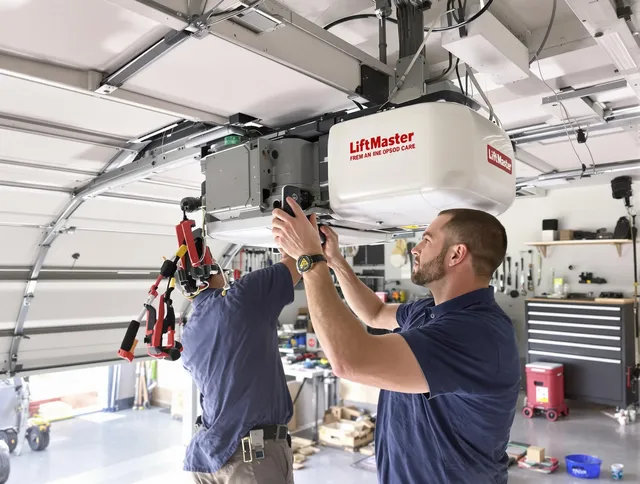 Sagamore Hills Garage Door Repair technician performing advanced diagnostics on garage opener in Sagamore Hills