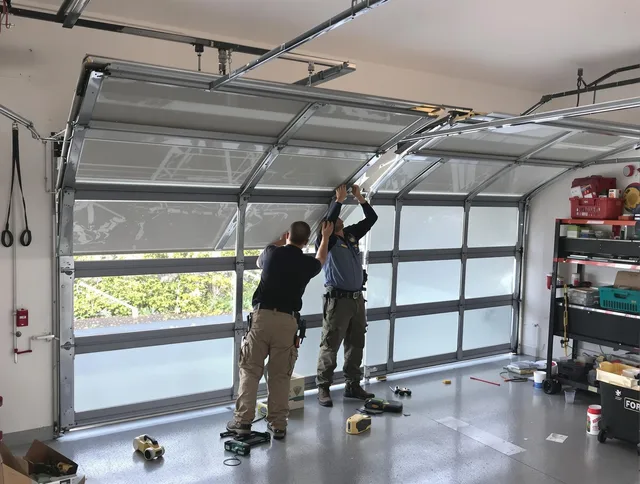 Sagamore Hills Garage Door Repair expert performing precise panel replacement on Sagamore Hills garage door